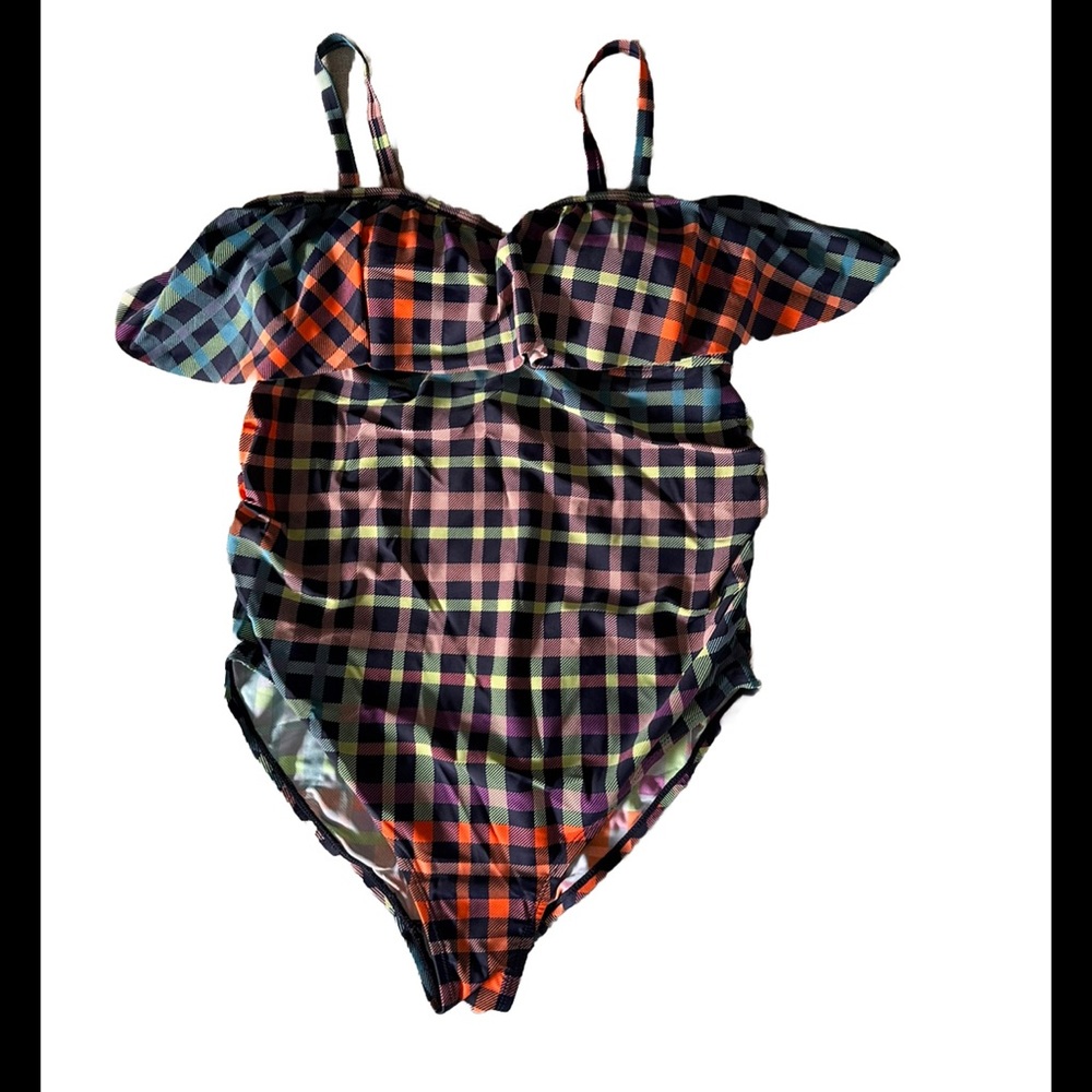 Beach Bump by Motherhood Maternity Plaid Bathing Suit Size Large